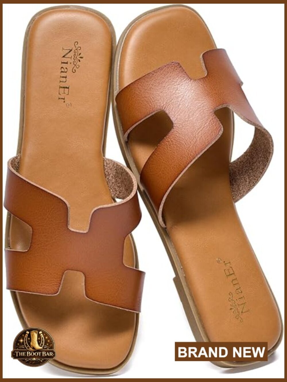 Womens Microfiber Leather H Band Square Toe Sandals Flat Slip On Summer Shoes